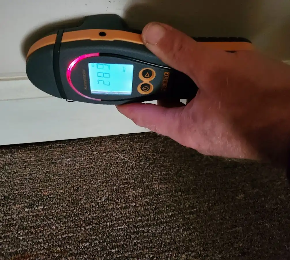 Moisture detection at baseboard during Burst Pipe Cleanup in Worcester